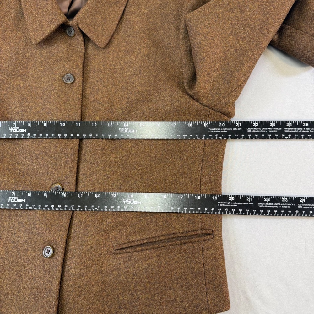 Lands End Women Petite Blazer Jacket Brown Tweed Wool Blend Button Front Size 14 - Picture 11 of 16